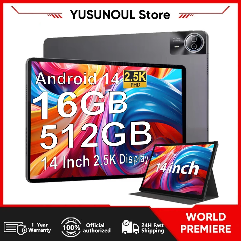 Lo último en pantalla grande, tableta Pc de 14 pulgadas, tableta Android 14, 16 + 512GB, llamada telefónica, BT, 5G, WiFi Pad para educación/portada de música/cocina