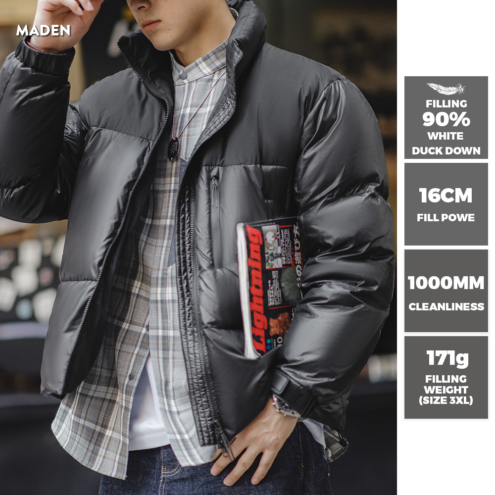 Maden สีดํา Spliced ลงเสื้อ 90% เป็ดสีขาวลง Stand-up COLLAR หนาและเย็นสําหรับชายฤดูหนาว WARM Coat