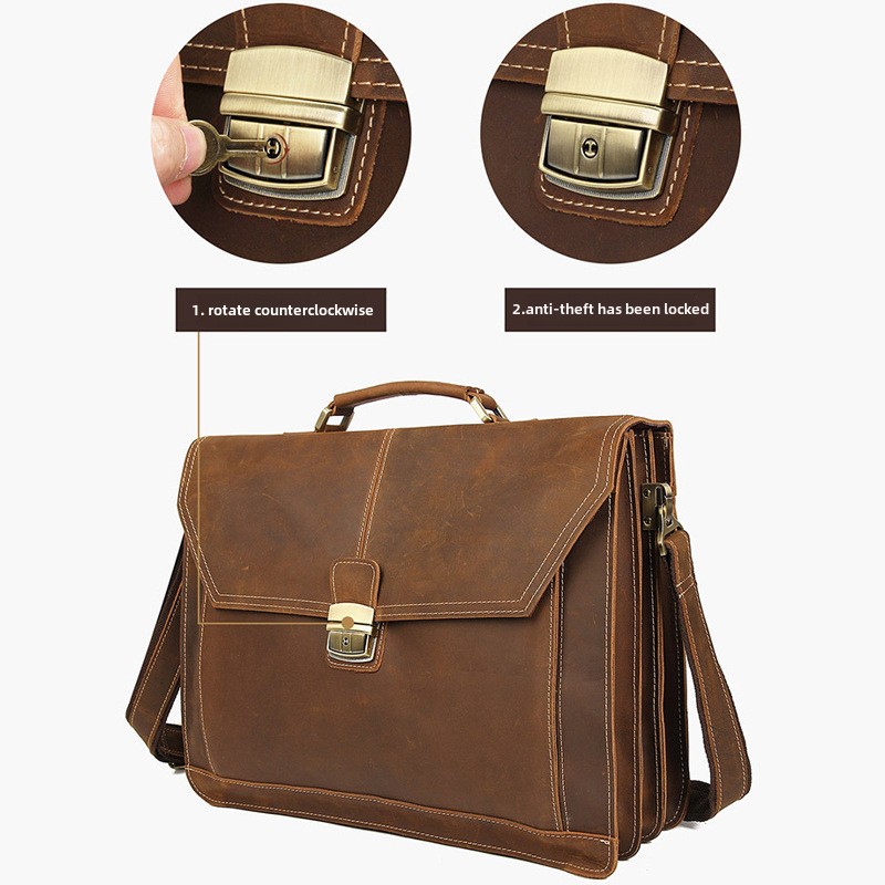Formale Business-Tasche aus echtem Leder, Aktentasche für 15-Zoll-Notebook, PC, Computertasche, Rindsleder, Messenger-Taschen für Männer