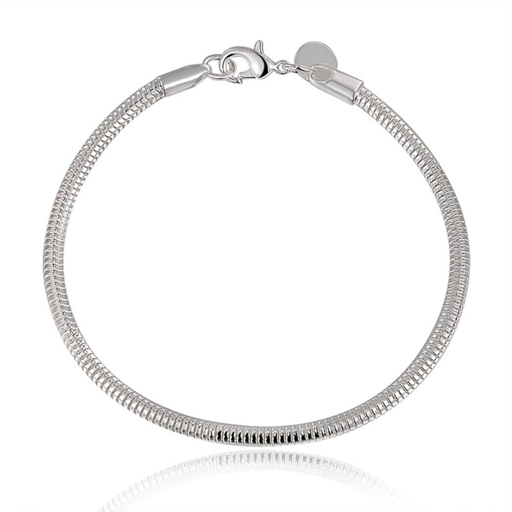 LiHong-pulsera de plata de ley 925 para mujer, cadena de serpiente de 3mm, base de 8 pulgadas, abalorio para boda, compromiso, joyería para fiesta