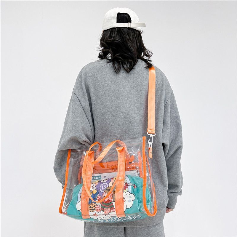 New Beach Laser Jelly Bag Colorful Transparent Handbag 2pcs Set Office Style PVC Large Capacity Gift Bag Customizable Logo
