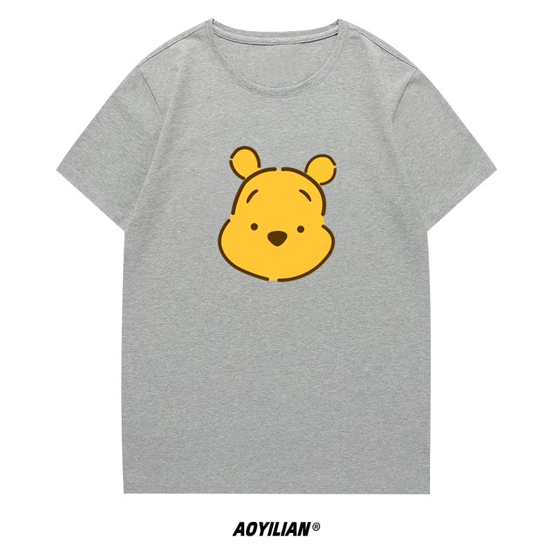 Kaus Lengan Pendek Kartun Winnie The Pooh Gaun Pasangan Longgar Menyenangkan Kreatif Disney Gaya Harajuku Lengan Pendek