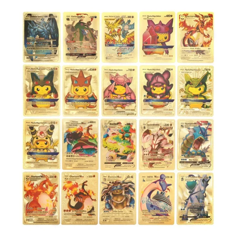การ์ด Pokemon โลหะทองสีดํา Vmax GX กล่องการ์ด Mewtwo Charizard Pikachu คอลเลกชันที่หายาก Battle Trainer การ์ดของเล่นเด็กของขวัญ
