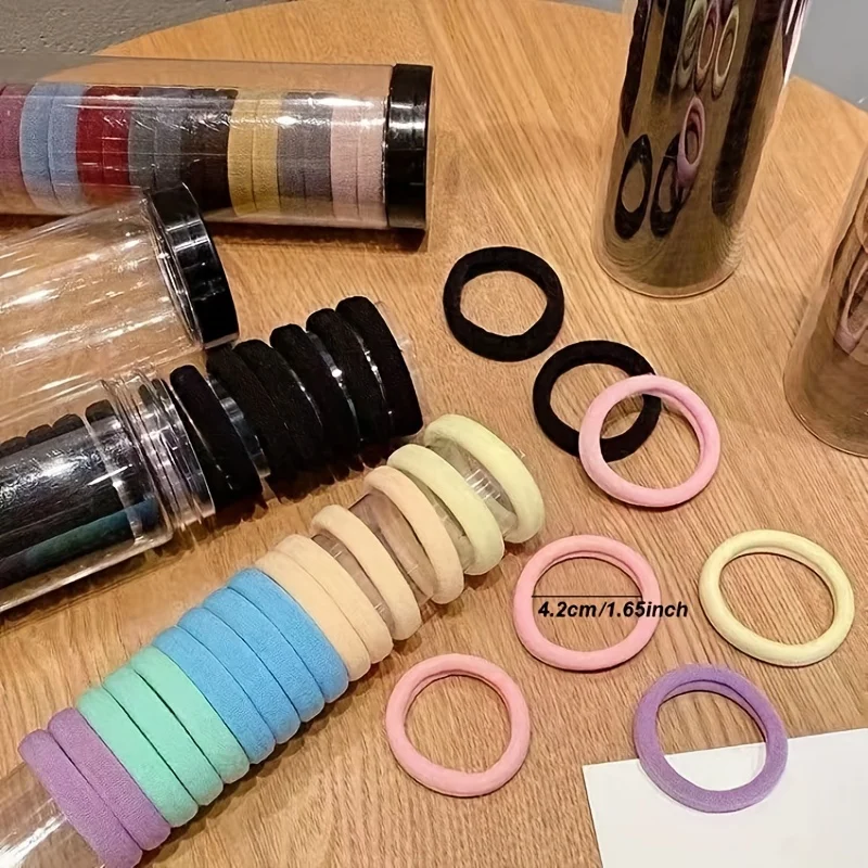 Anel de cabelo elástico alto, 20 peças/lata, estilo francês, gravata, corda de cabelo espessada, básica, simples, corda de cabeça para mulheres, meninas, opção iddal
