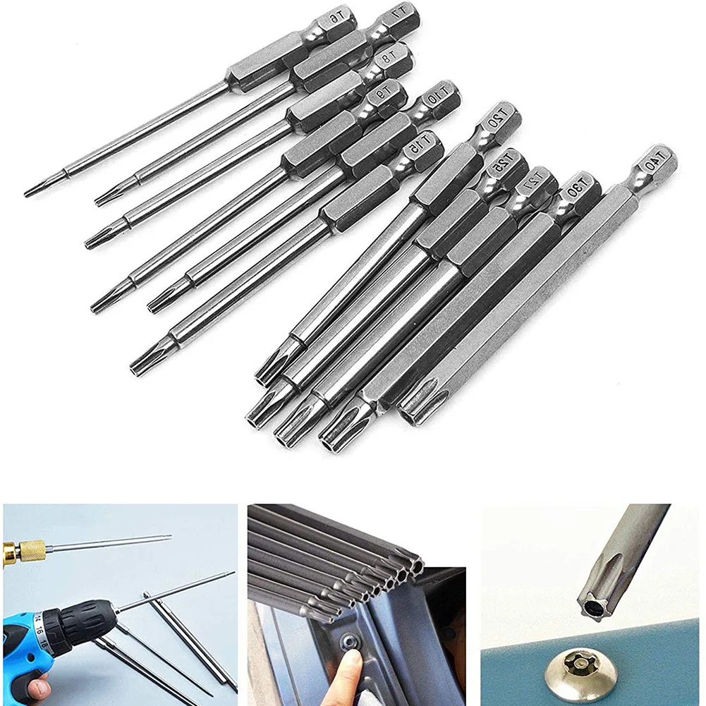Hex Shank Torx Security Head ไขควงเจาะชุด 4 นิ้วความยาว S2 เหล็ก Torx ไขควงชุด Bit 11/12 ชิ้น Torx หัว 1/4 นิ้ว