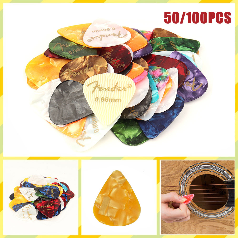 50 & 100 Pcs New Acoustic Picks Miếng Gảy Celluloid Electric Mượt Guitar Pick Phụ Kiện 0.46Mm 0.71Mm 0.81Mm 0.96Mm