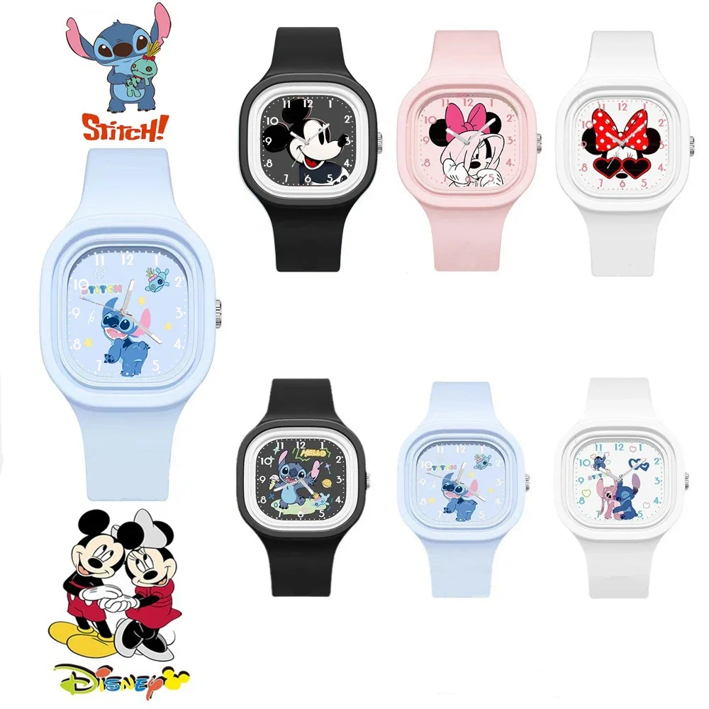 Disney anime minnie crianças relógio kawaii ponto mickey mouse silicone esporte relógio dos desenhos animados lilo & stitch acessórios crianças relógio