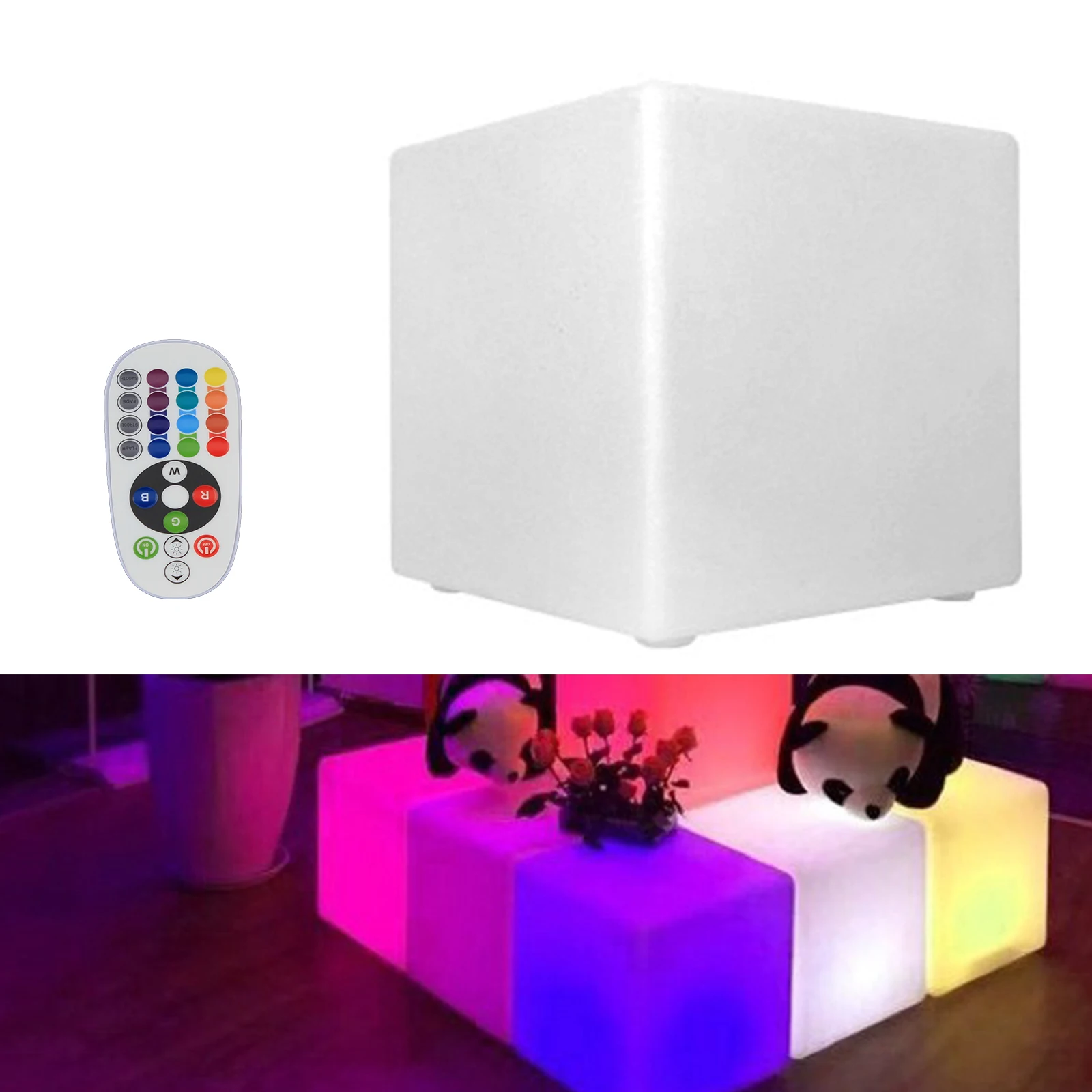Stołek kwadratowy LED Rnergy Saving Luminous Cube z pilotem na podczerwień 16-kolorowe tryby błysku Stołek barowy