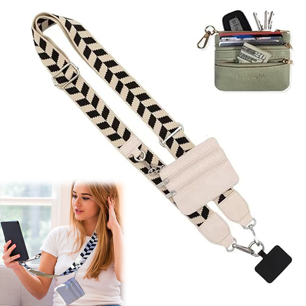 Phone Strap With Zippered Pouch For Women, Adjustable Cellphone Lanyard Crossbody With Wallet ,Clip And Go Strap for Phone