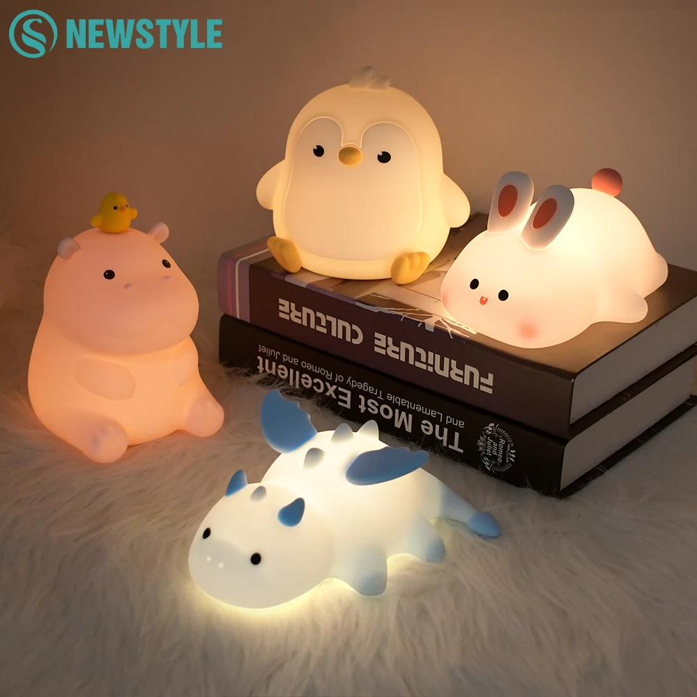 Novità Animale Silicone Luce notturna Volpe Coniglio Asilo nido Luce notturna Ricaricabile Temporizzazione Sensore tattile Lampada da comodino per camera