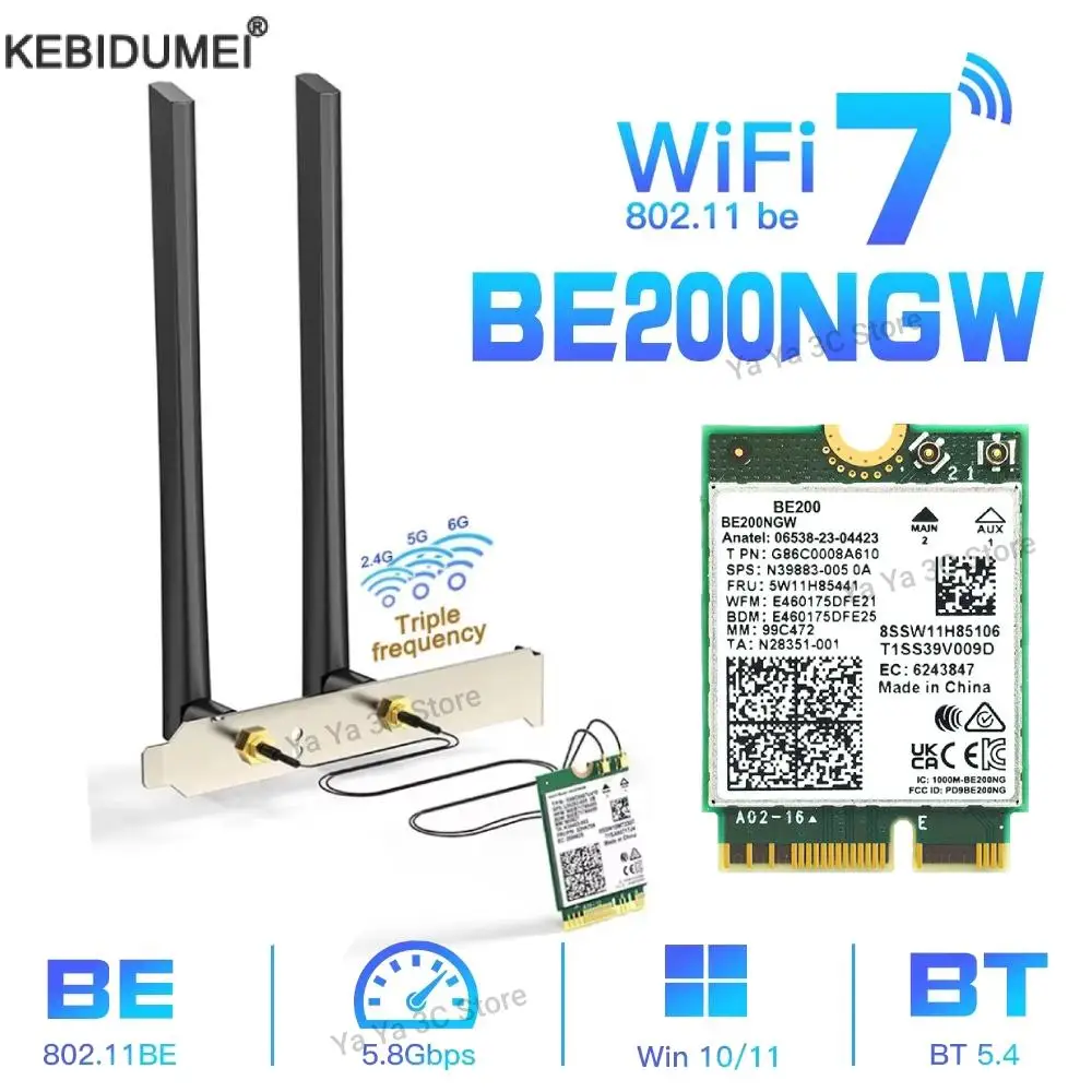 Беспроводная сетевая карта BE200 WiFi 7 Bluetooth 5.4 WiFi BE200NGW NGFF M.2 Адаптер 802.11AX 2,4G/5G/6 ГГц 8774 Мбит/с для ПК Win10/11
