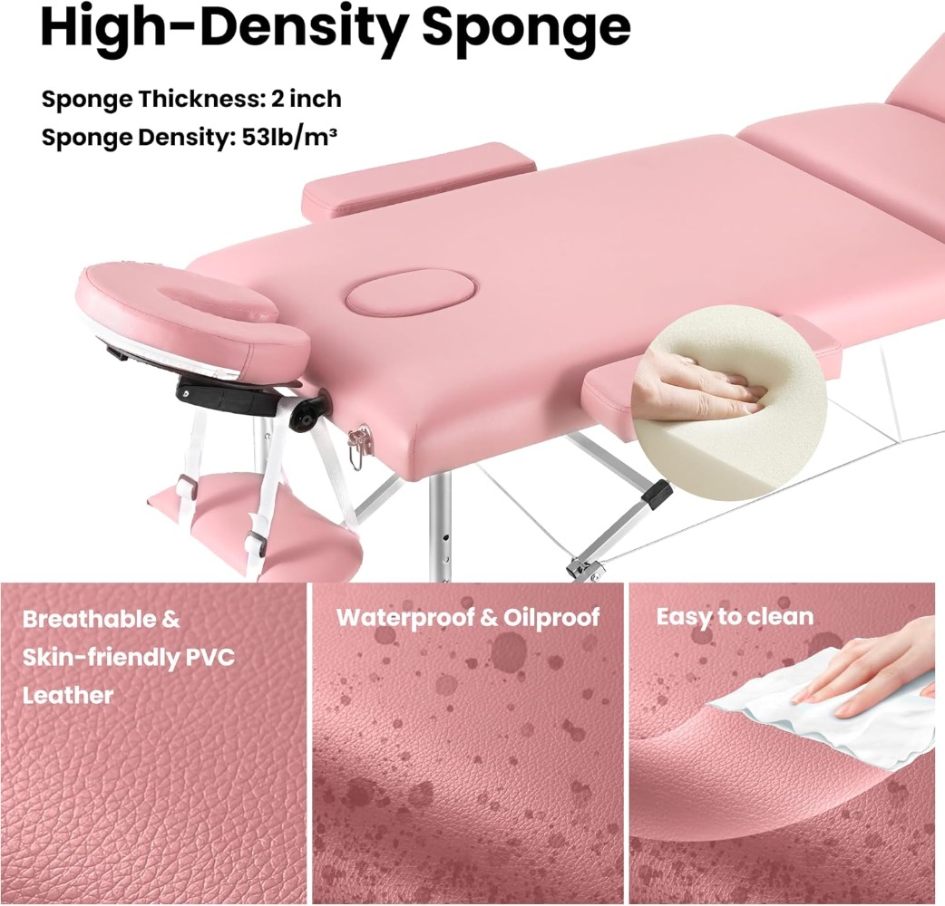 Massage Table Professional Massge Bed 3 Fold 82 Inches Height Adjustable