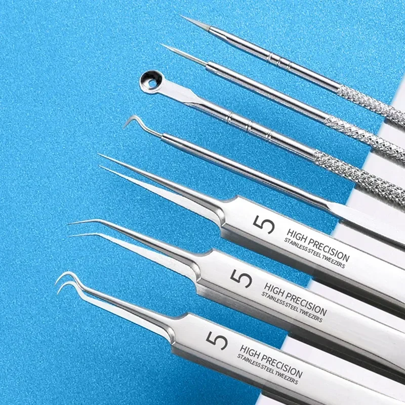 Alemán Ultrafino No. Pinzas con Clip para espinillas y espinillas, 5 celdas, belleza, cara, salón de salud, producto especial para eliminar espinillas, herramienta de aguja para acné