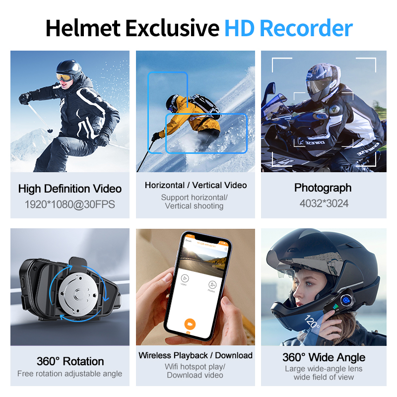 2024 Newest Motorcycle Helmets Bluetooth Headsets 1080P HD Camera Recorder TF Card as gift Waterproof Moto Headphone
