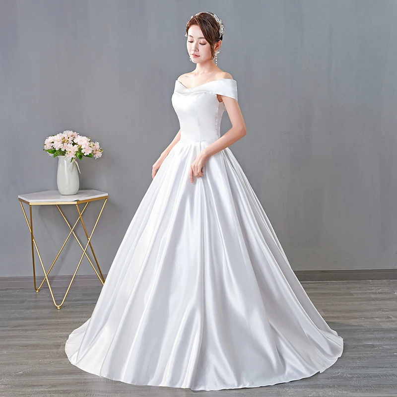プリンセススタイルのウェディングドレスワンショルダーチュールサテンライトおとぎ話の花嫁ドレスAラインスカートミッドウエストシンプルなデザイン