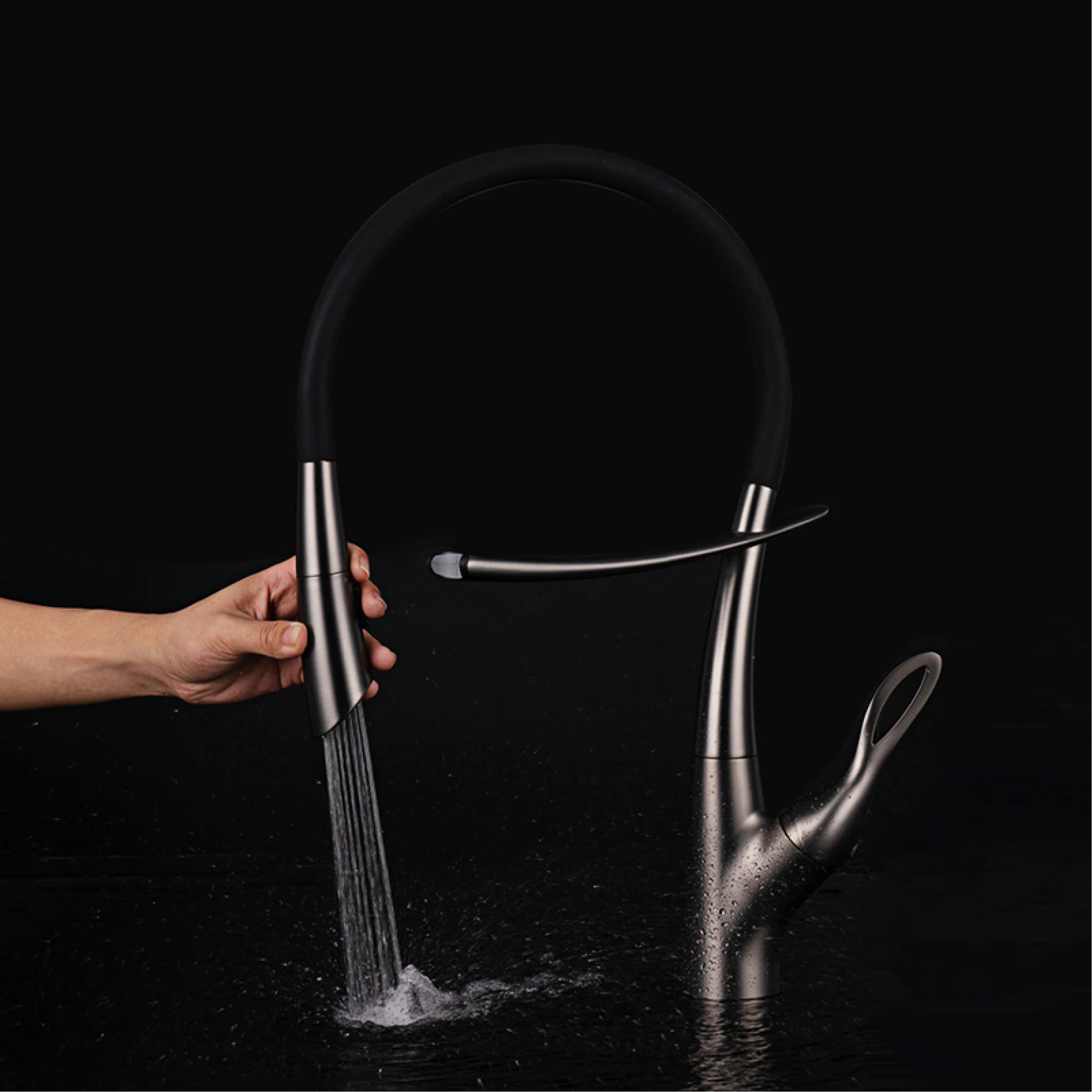 AITANA-grifo de cocina gris con pistola de latón de lujo, diseño de Interruptor táctil con doble Control frío y caliente, mezclador Simple de fregadero magnético