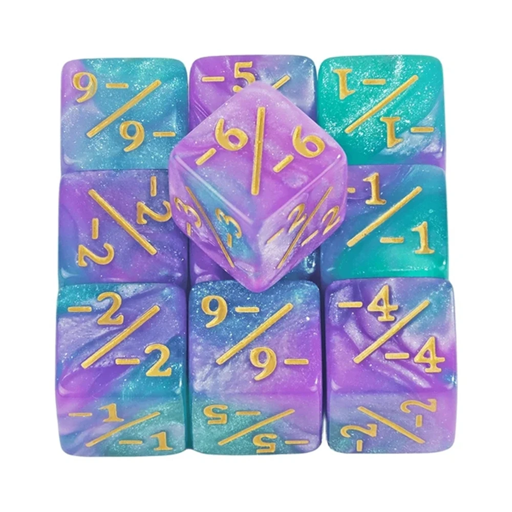 Conjunto de dados de seis lados, contadores d6 + 1/ + 1 e -1/-1 conjunto para ensino de matemática, brinquedos aritméticos infantis, acessórios de jogo de cartas com 10 peças