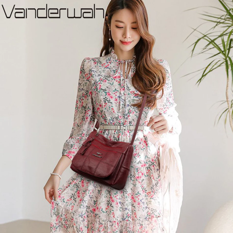 多くのポケットショルダークロスボディバッグ女性のための 2024 ブランドレザーレディースデザイナーハンドバッグ冬スタイルメッセンジャーバッグ嚢 A メイン