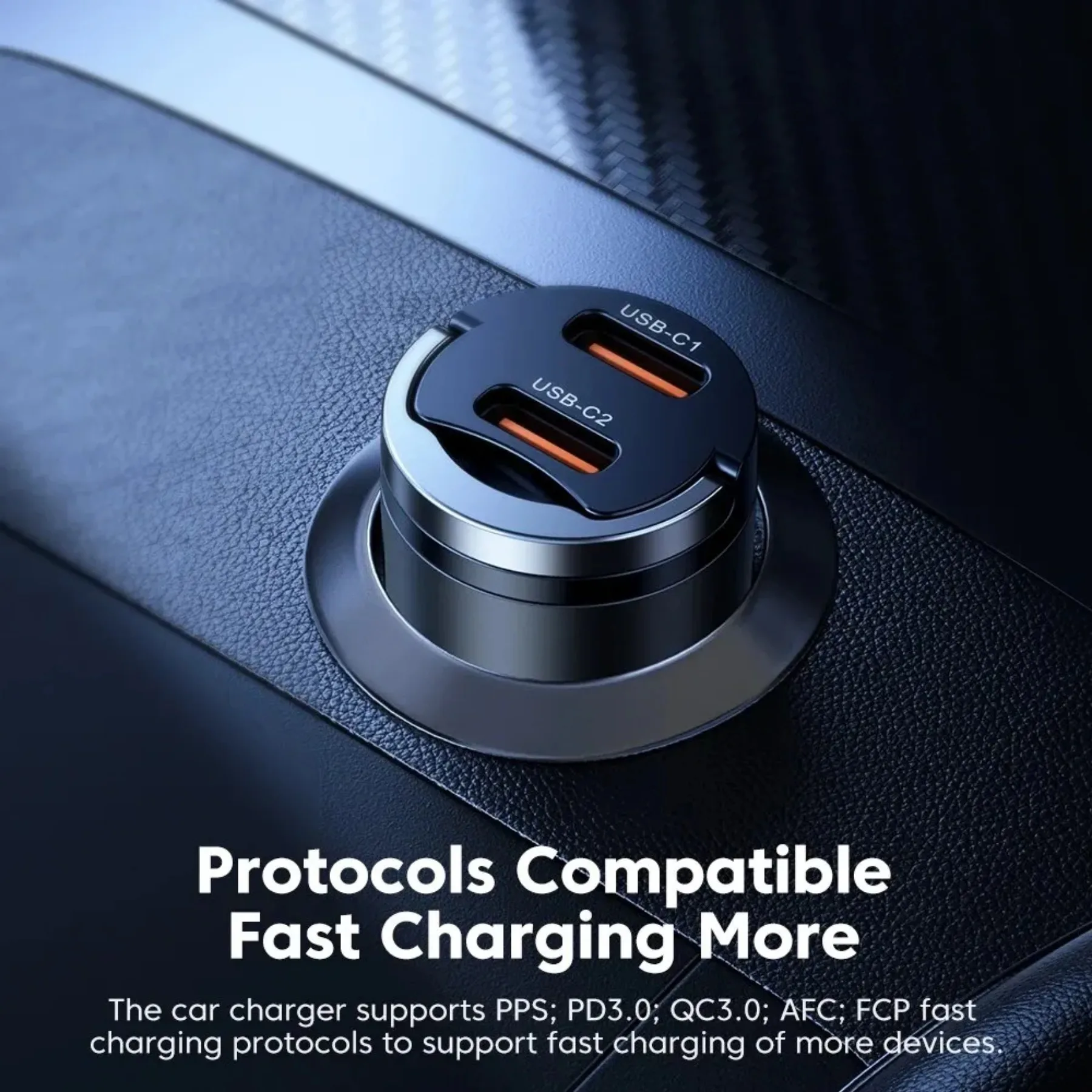 Mini PD 45W Carregador de carro Pull Ring Carregamento rápido USB C Adaptador de carregador de telefone para iPhone 14 13 Pro Xiaomi Samsung Huawei