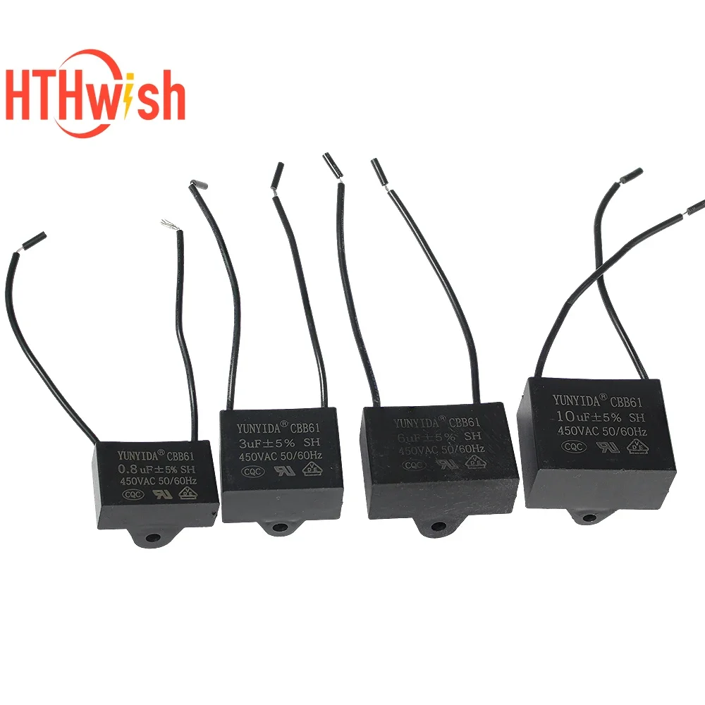 1/2 Uds CBB61 450V condensador de ventilador de alta calidad 5% 1UF 1,2 UF 1,5 UF 2UF 2,5 UF 3 UF 4 UF 5 UF 6 UF 10 UF para ventiladores de techo