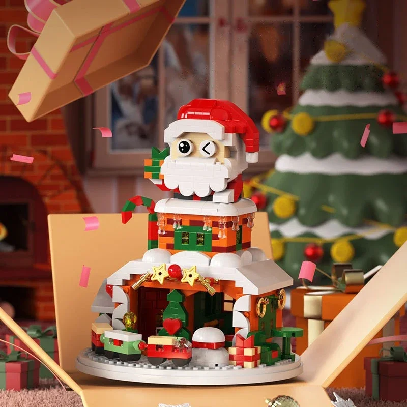 Natal Micro Building Block Series para crianças, Papai Noel, rena, quebra-cabeça, montagem de tijolos, brinquedos de decoração de mesa