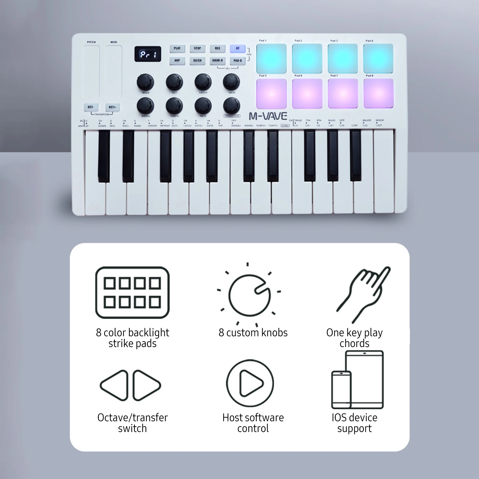 M-VAVE 25-Key MIDI คีย์บอร์ด SMK-25 Mini USB คีย์บอร์ด MIDI Mini แบบพกพา USB คีย์บอร์ด MIDI Controller ชาร์จเพลง