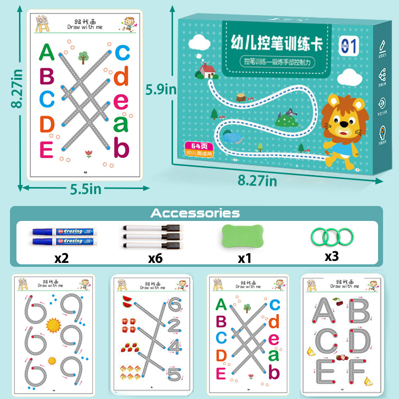 Children Montessori Drawing Toy Pen Control Training Color Shape Math Match Game Set Toddler Learning Activities Educational Toy