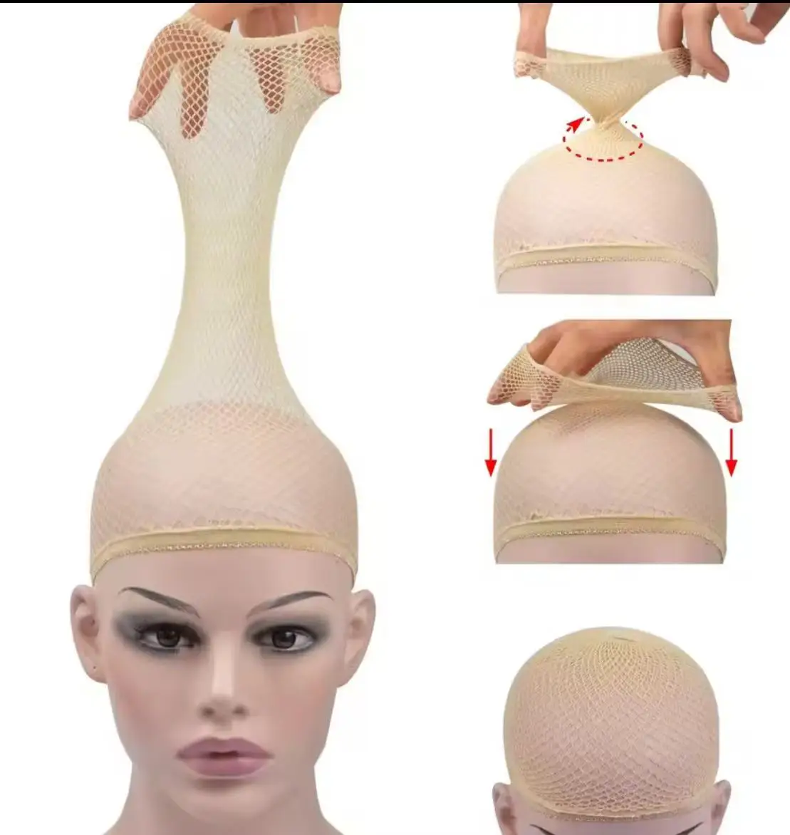 Redes para el cabello Gorro de peluca con extremo abierto Gorros de medias de malla Peluca tejida Redecilla para el cabello para mujeres