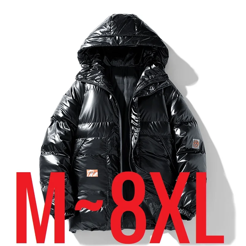 2024 Neu für Herren, Winterjacke, glänzend, mit Kapuze, Reißverschluss, Baumwolle, Daunenpolsterung, Parka, männlich, wasserdicht, Windjacke, Übergröße, Herbstmantel