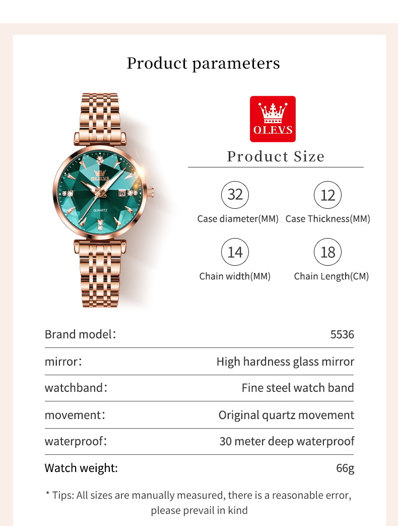 OLEVS 5536 แบรนด์หรูเพชรควอตซ์ผู้หญิงนาฬิกาแฟชั่น Elegant Rose Gold กันน้ํานาฬิกาผู้หญิงชุดสร้อยข้อมือ Reloj Mujer