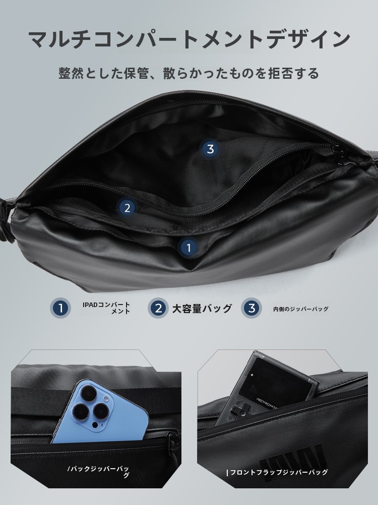 Septwolves メンズ クロスボディバッグ ストリート トレンド シングルショルダーバッグ 自転車メッセンジャーバッグ カジュアル ピュアカラー ジッパー開閉