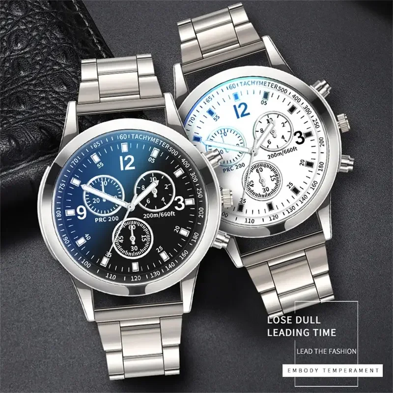 Conjunto de relojes de pulsera para hombre a la moda, reloj de cuarzo de acero inoxidable plateado deportivo de lujo para hombre, reloj de pulsera informal de negocios para hombre
