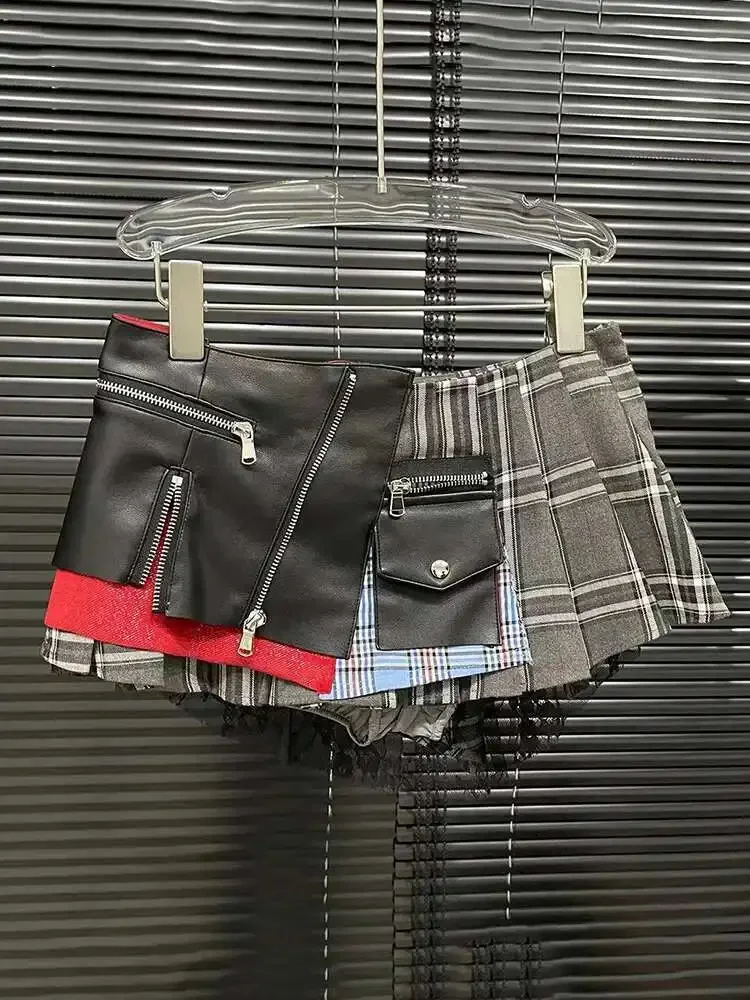 Minifaldas plisadas con diseño a cuadros para mujer, falda acampanada de cintura alta, a la moda, novedad de verano