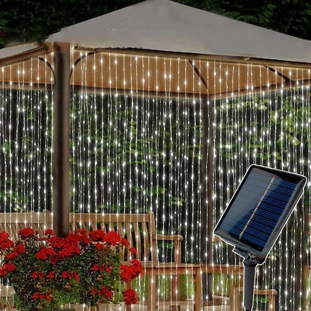 3/6 m LED Solar Vorhang Licht Außenterrasse Dekor Party Lichter Urlaub Dekor für Garten Fee Lichterketten Weihnachten 2024