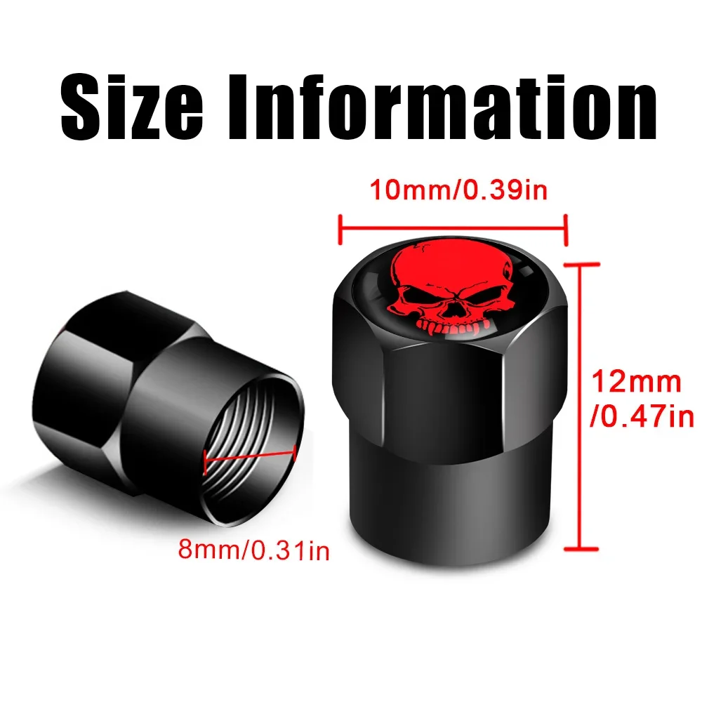 4 unids/set tapa de vástago de válvula de neumático de calavera, resistente a la corrosión, cubierta a prueba de polvo ajuste Universal para coche, bicicleta, camión, motocicleta