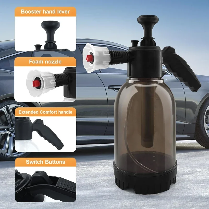 2L Auto Handdrukpomp Schuimsproeier Universeel Multifunctioneel Twee mondstukopties voor thuisreiniging Autowassen Tuinbesproeiing