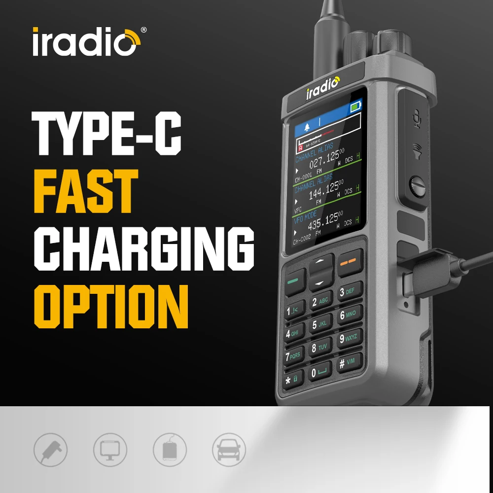 Iradio UV-98 Plus Walkie Talkie 10W High Power Cross Band Repeater Triple Frequency Standby 1024 Channels  AM USB LSB CW CB LW