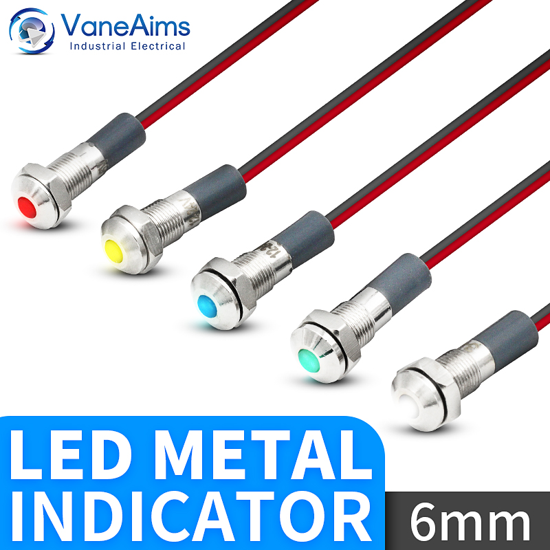 VaneAims 6mm Metal LED luz indicadora montaje en Panel lámpara de señal pequeña rojo azul amarillo verde blanco 220V 24V 12V 6V 3V