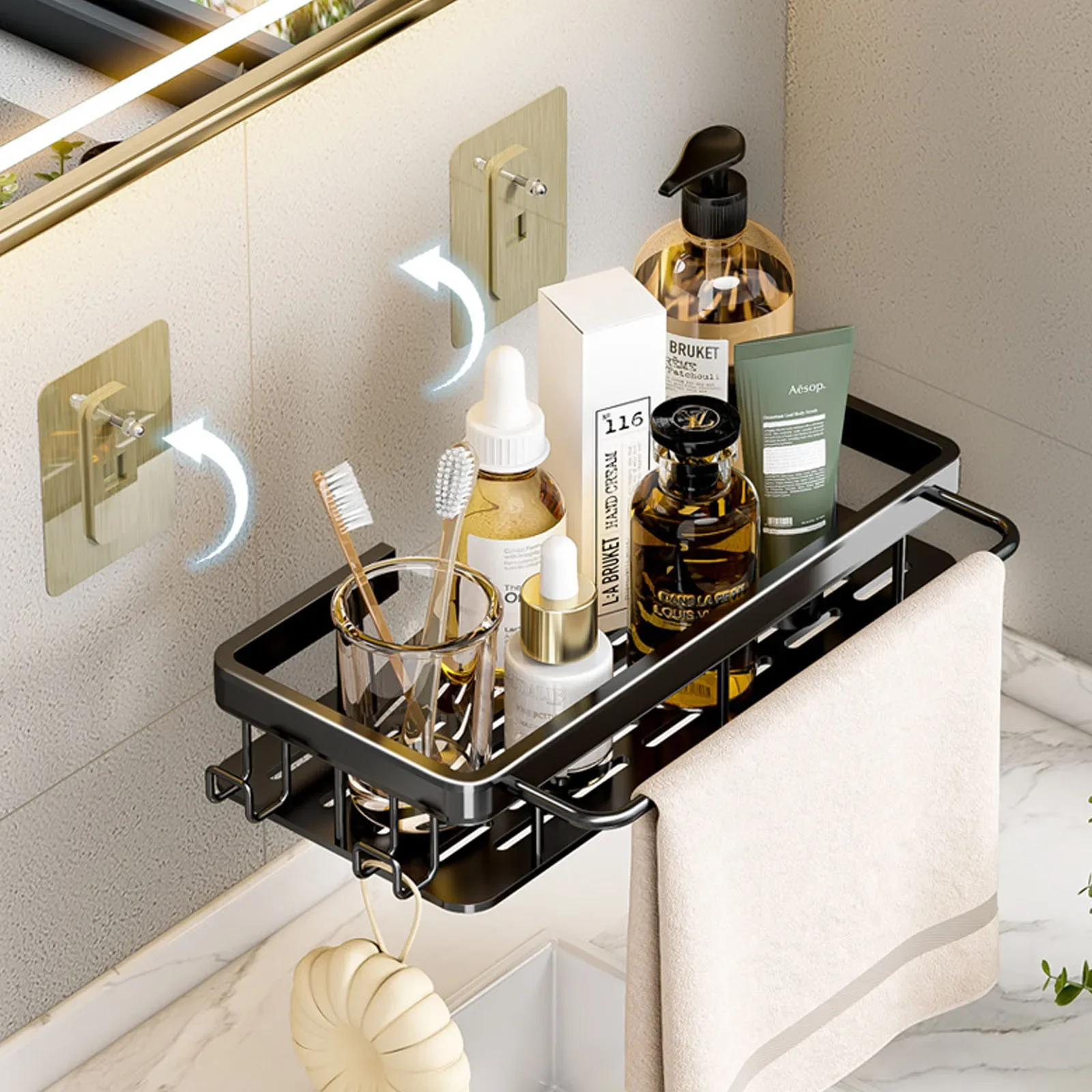 Mensola da bagno senza trapano Bottiglia di shampoo montata a parete Portaoggetti angolare per doccia Portaoggetti per WC Accessori da cucina per bagno in alluminio