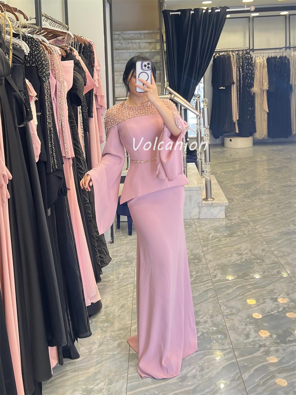 Maßgeschneiderte, hochwertige, klassische Jersey-Perlen, Pailletten, gerade, U-Ausschnitt, lange Kleider, maßgeschneiderte Anlasskleider, exquisit