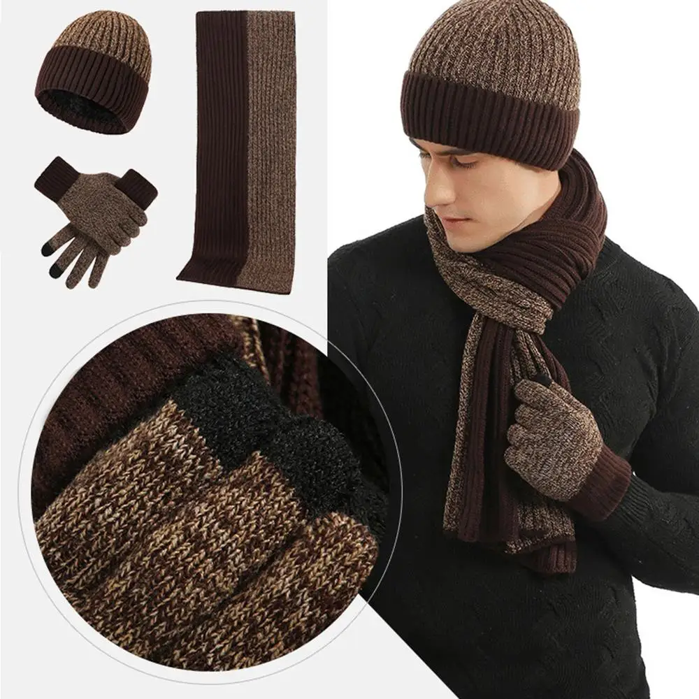 3 unids/set gorro de invierno bufanda guantes esquí al aire libre a prueba de viento bufanda cálida conjuntos protección para los oídos gorro tejido bufanda mitones conjunto