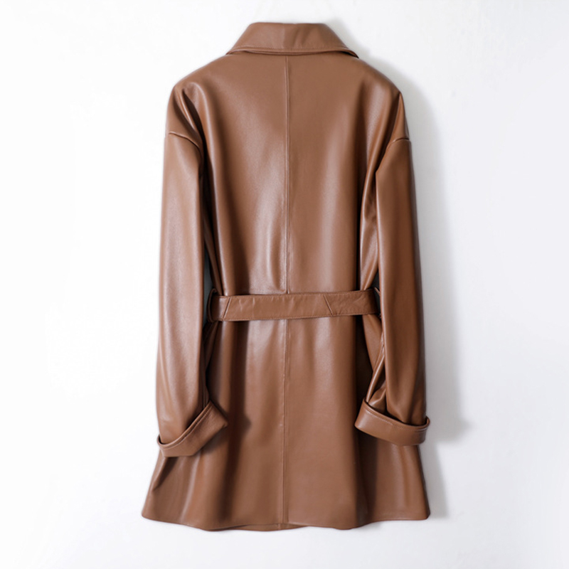 Julypalette jaquetas de couro genuíno casacos para mulheres comprimento médio preto marrom cinto trench coats 2023 nova senhora pele carneiro outwear
