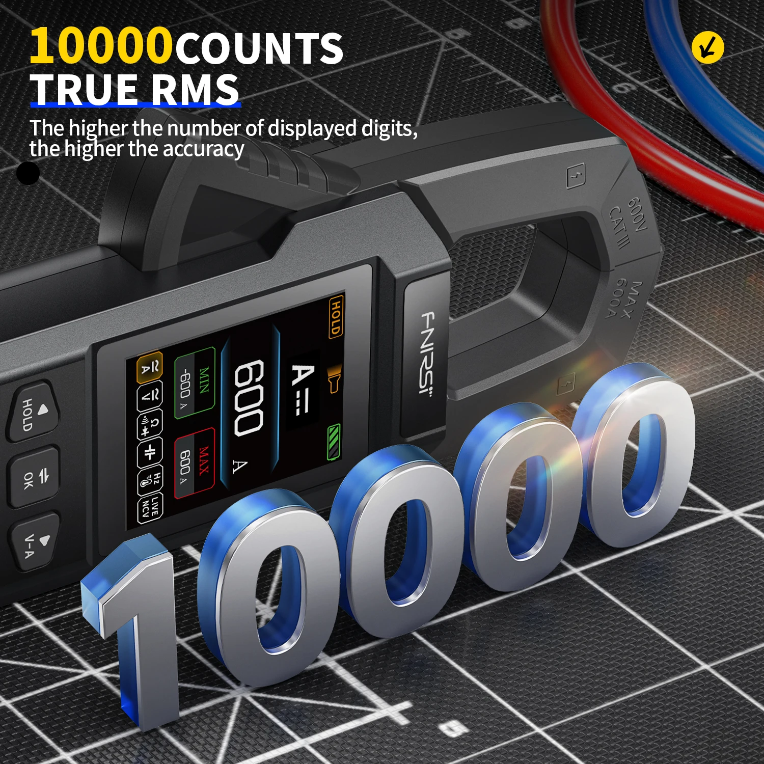 FNIRSI DMC-100 10000 Counts Clamp Meter AC DC Current Digital Multimeter USB Charge 600A Amperimetric Clamp Electrician Tools