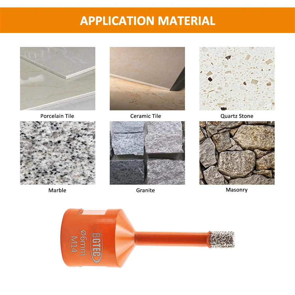 BGTEC 1 Hút Chân Không Chia Lửa Bằng Đồng Nguyên Kim Cương Khoan Bits M14 Ren Sứ Ngói Mũi Khoan Core Bit Đá Cẩm Thạch Nề Lỗ Cưa Cắt dia6-100mm