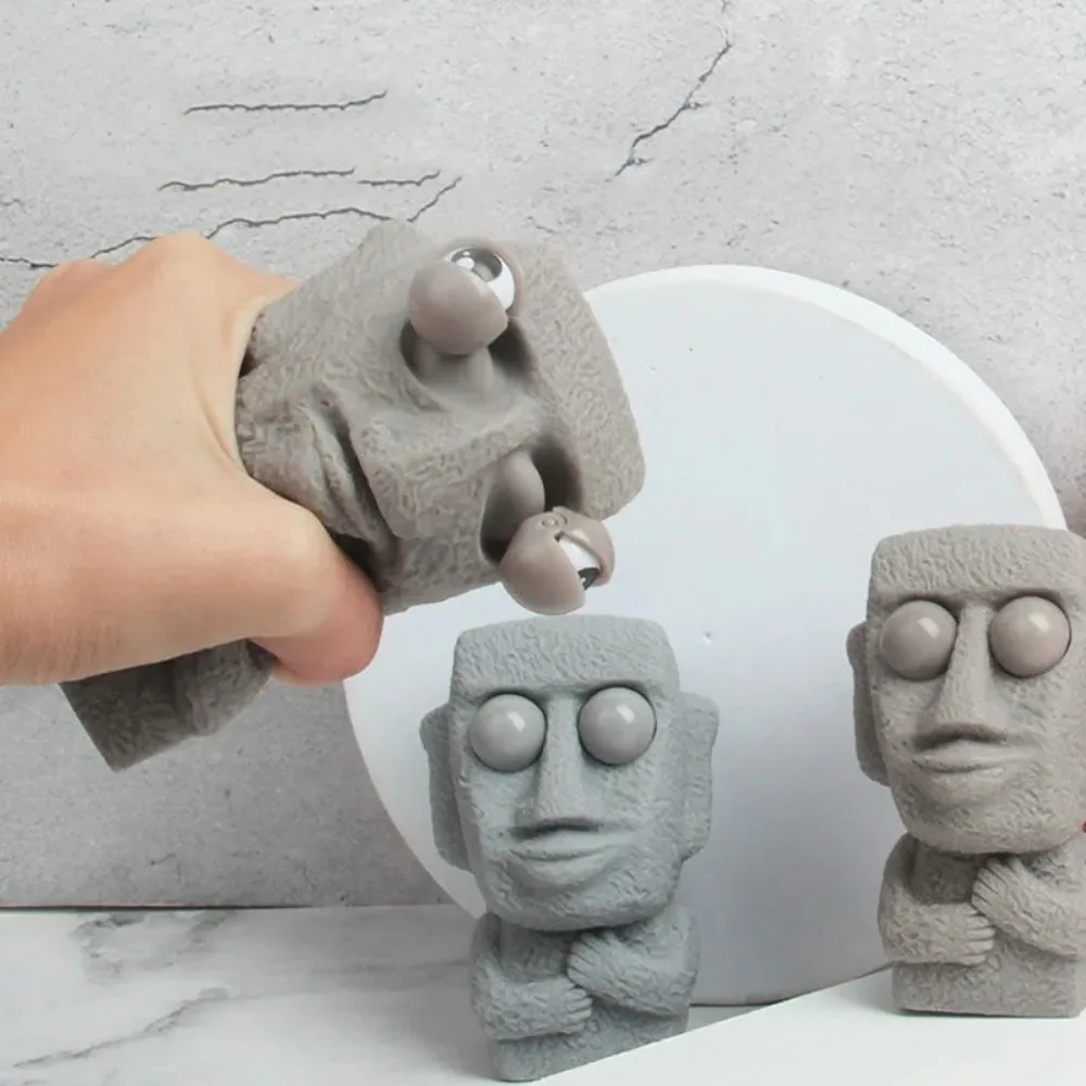 Stone Man ปล่อยความเครียดของเล่นช้าๆ Rebounds นุ่มรูปปั้น Moai บีบตาสนใจ Expression ผ่อนคลายความเครียดของขวัญเด็ก