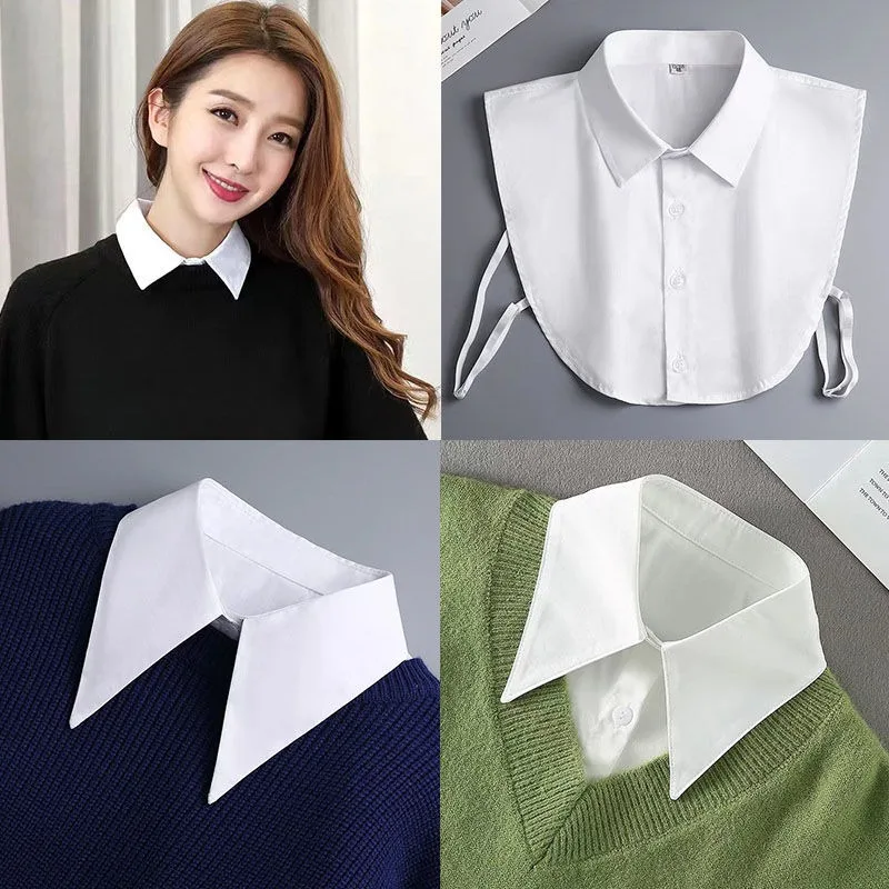 Blusa de algodón con cuello falso, suéter OL, camisa desmontable para mujer, camisa desmontable sólida Vintage de cristal de algodón, accesorios de ropa