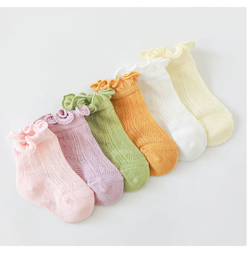 Calcetines tobilleros de malla fina y transpirable para bebé, medias de algodón de Color sólido con volantes para recién nacido, ropa nueva para niñas pequeñas, 2022