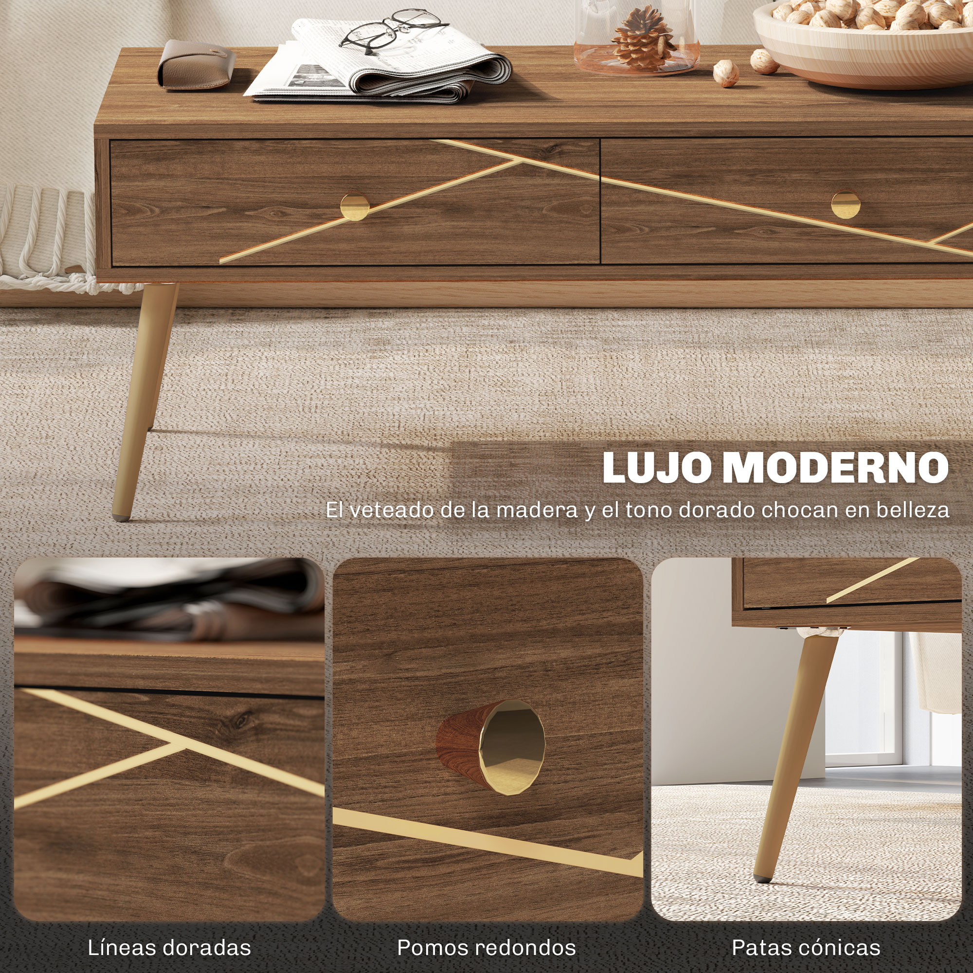 Homcom Couch tisch mit 2 Schubladen 100x50x41 cm braun