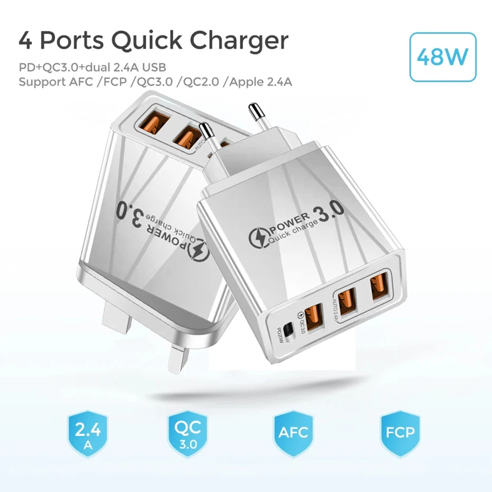 48 ワット USB 充電器 QC 3.0 タイプ C PD 高速充電 iPhone 12 13 最大サムスン S21 Huawei 社 Xiaomi 携帯電話 EU/米国プラグ壁の充電器
