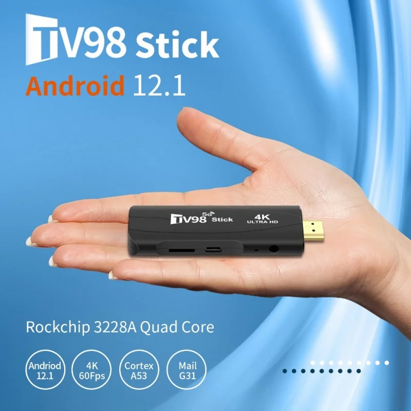 TV98 RK3228A TV Stick 2.4G 5G WiFi 4K Smart TV Android12.1 Box Dual Frequency TV Box Portable Media Player for Youtube NETFLIX